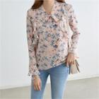 Tie-neck Ruffled Floral Top