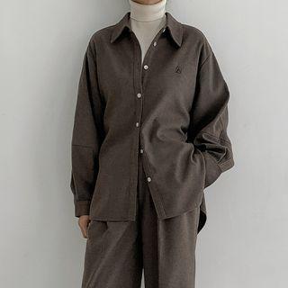 Balloon-sleeve Embroidered Shirt With Sash