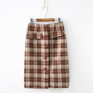 Midi Straight-fit Plaid Skirt
