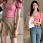 Puff-sleeve Cropped Top Cherry Pink - One Size
