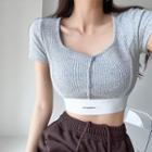 Patchwork Square-neck Crop T-shirt In 5 Colors