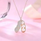 925 Sterling Silver Faux Pearl Bean Pendant Necklace