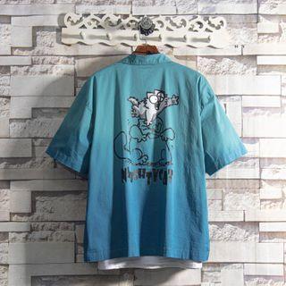 Short-sleeve Gradient Cartoon Print T-shirt