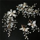 Wedding Set: Faux Crystal Branches Hair Clip + Fringed Earring