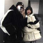 Couple Matching Contrast Trim Hooded Fleece Jacket