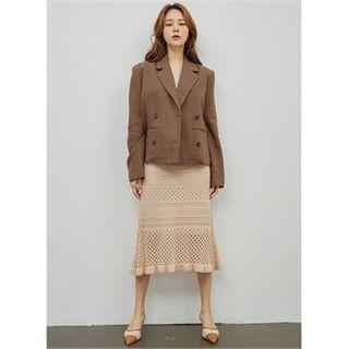 Double-breasted Linen Blazer Brown - One Size
