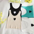 Heart Embroidered Knit Crop Tank Top