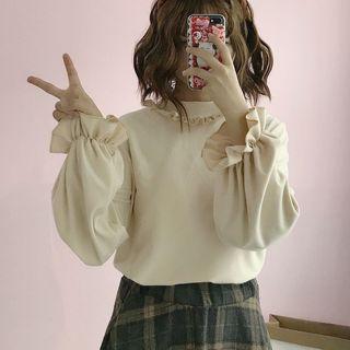 Puff-sleeve Frill Trim Top