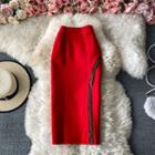 Slit Contrast-trim Pencil Skirt