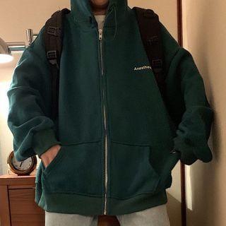 Plain Loose Fit Zip Up Hoodie