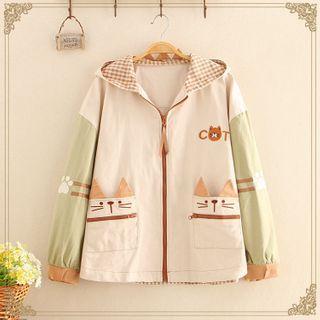 Lettering Cat Printed Jacket As Shown In Figure - One Size