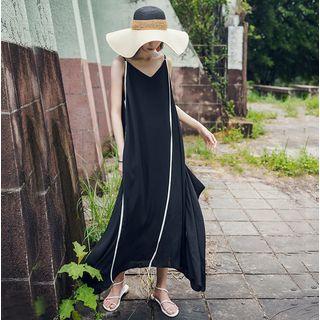 Spaghetti Strap V-neck Striped Maxi Sundress