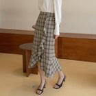 Ruffle-trim Long Plaid Skirt