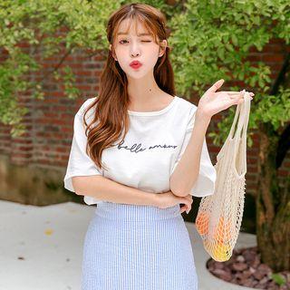 Letter-printed Plain / Stripe T-shirt