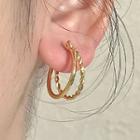 Layered Alloy Hoop Earring 1 Pair - 2616a - Gold - One Size