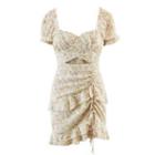 Short-sleeve Floral Print Ruffled Mini Sheath Dress