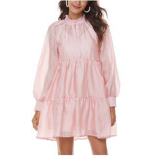 Long-sleeve Tiered Mini A-line Dress