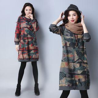 Fish Print Long-sleeve Pullover Dress