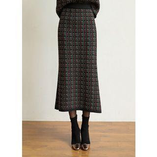 Glittered Patterned A-line Long Knit Skirt