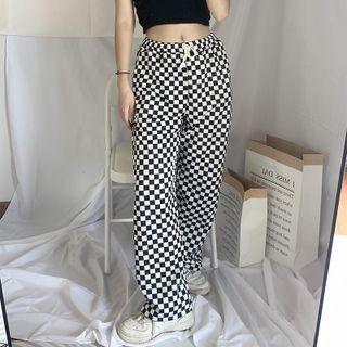 Drawstring Waist Checkered Pants