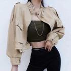Cropped Zip-up Jacket Khaki - One Size