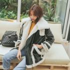 Fleece Lined Faux-patent Biker Jacket Black - One Size