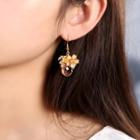 Retro Cloisonne Flower Faux Crystal Dangle Earring