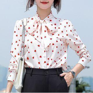 Tie Neck Heart Pattern Blouse