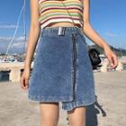 Asymmetric Zip Mini Denim Skirt