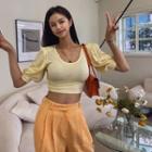 U-neck Puff-sleeve Cropped T-shirt