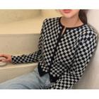 Round-neck Checked Cropped Cardigan One Size