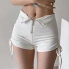 High-waist Drawstring Zip-up Hot Pants