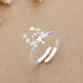 925 Sterling Silver Floral Deer Open Ring Silver - One Size