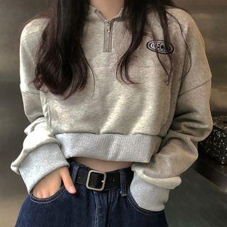 Lettering Embroidered Half-zip Jacket