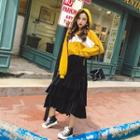 Color Block Hoodie / Midi Layered Skirt / Set