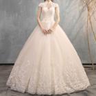 Mandarin Collar Lace Wedding Ball Gown / Set