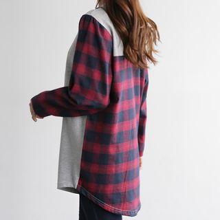 Contrast-panel Plaid Mini Pullover Dress