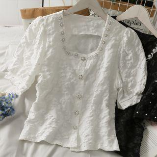 Embossed Sqaure-neck Shirt