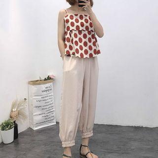 Set: Spaghetti Strap Dotted Top + Cropped Harem Pants