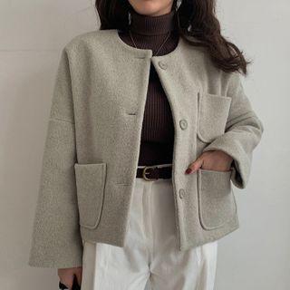 Round-neck Patch-pocket Jacket