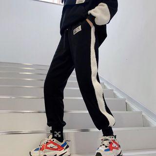 Set: Two-tone Fleece Panel Hoodie + Jogger Pants