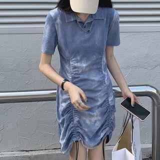 Short-sleeve Polo Collar Tie-dye Dress As Shown In Figure - One Size
