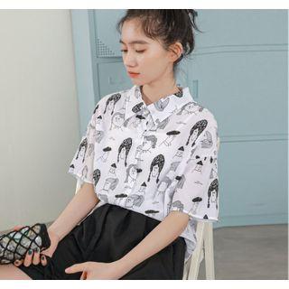 Face Print Short-sleeve Shirt White - One Size