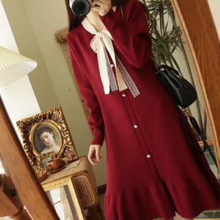 Two Tone Ribbon Knit Midi Dress