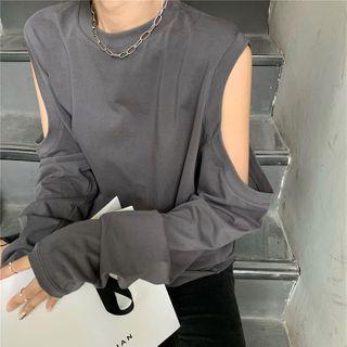 Cutout Long-sleeve Loose-fit Top As Figure - One Size