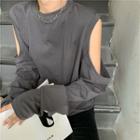 Cutout Long-sleeve Loose-fit Top As Figure - One Size
