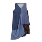 Sleeveless Patch Work A-line Dress Sapphire Blue - One Size