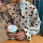 Corduroy Collared Dotted Long-sleeve Blouse