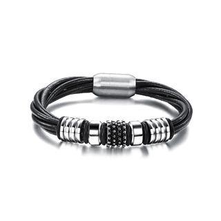 Simple Fashion Geometric 316l Stainless Steel Multilayer Leather Bracelet Silver - One Size