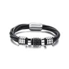 Simple Fashion Geometric 316l Stainless Steel Multilayer Leather Bracelet Silver - One Size